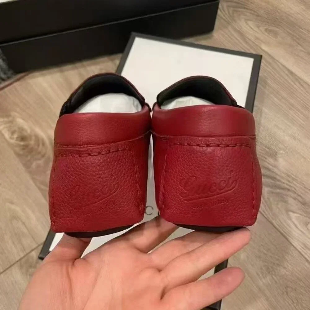 NIB Authentic Gucci Web Stripe Loafers Drivers Shoe Mocasins Red
